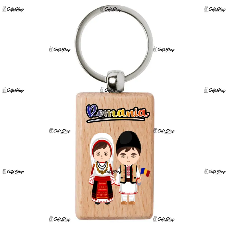 Copii port popular romania, breloc din lemn, model 003